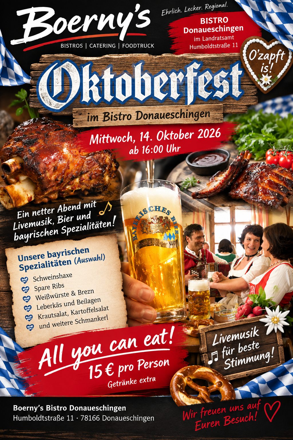 Einladung zum Oktoberfest 2026 bei Boerny’s Bistro Donaueschingen